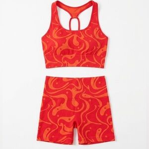 JoyLab Coral Swirl Crop Sports Bra & High-Waist Leggings